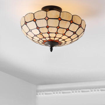 Jennifer 16" Tiffany Style Glass/Metal LED Semi - JONATHAN Y